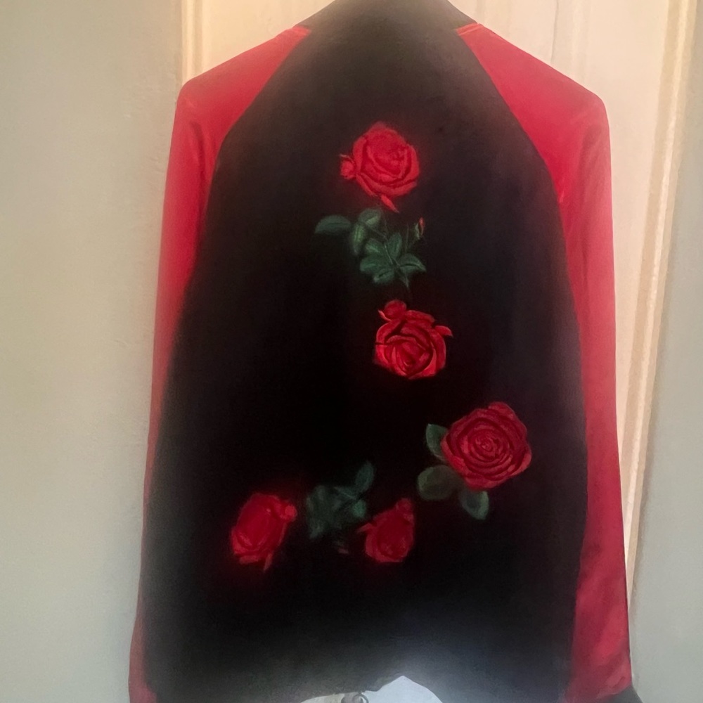 Zara Man rose embroidered satin bomber jacket XL